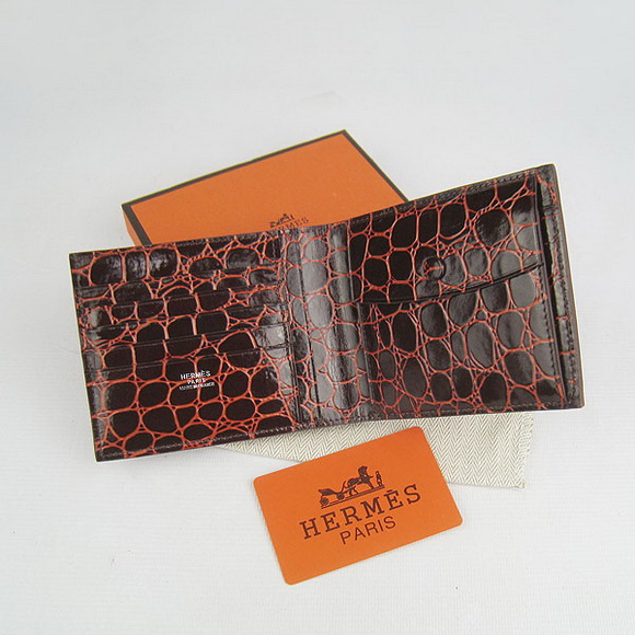 Cheap Replica Hermes Deep-Coffee Crocodile Veins Bi-Fold Wallet H014 - Click Image to Close